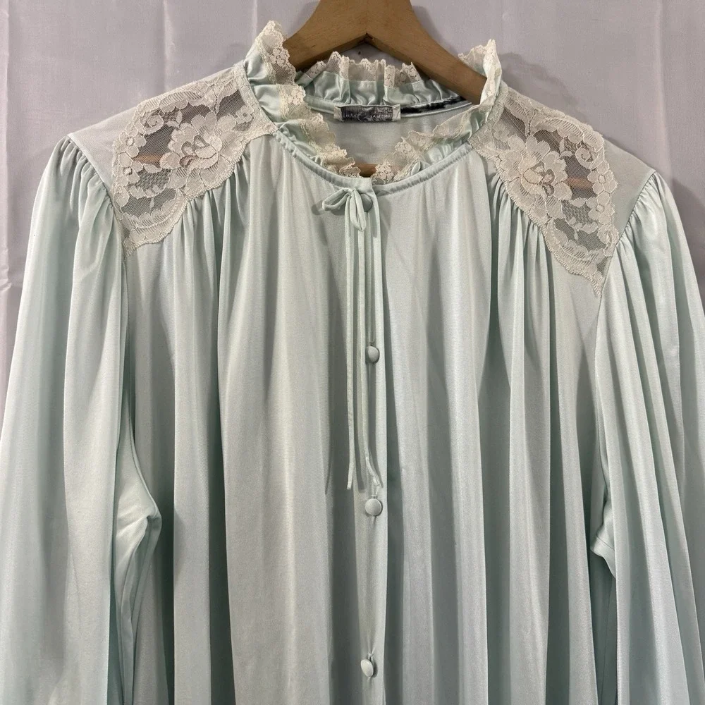 Miss‎ Elaine Dressing Gown Nightgown Pockets Vintage 2XL Blue USA Sexy Modest